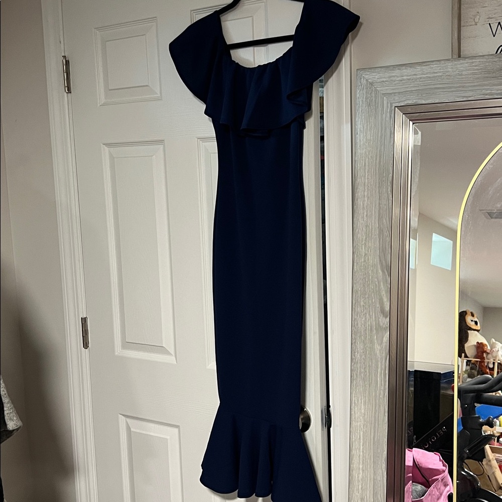 Elegant Navy Blue Ruffle Dress